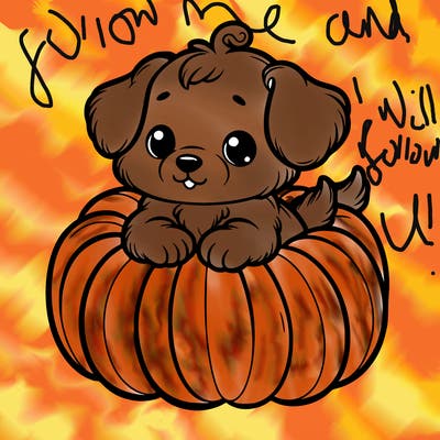 cute little puppy in a pumpkin