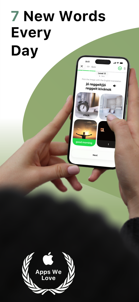 LENGOアプリで毎日の単語クイズを使ってハンガリー語の語彙を練習しているユーザー。