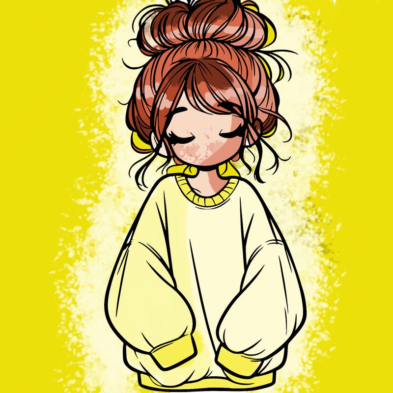 girl with baggy sweatshirt and messy bun