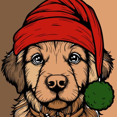 realistic dog with a christmas hat