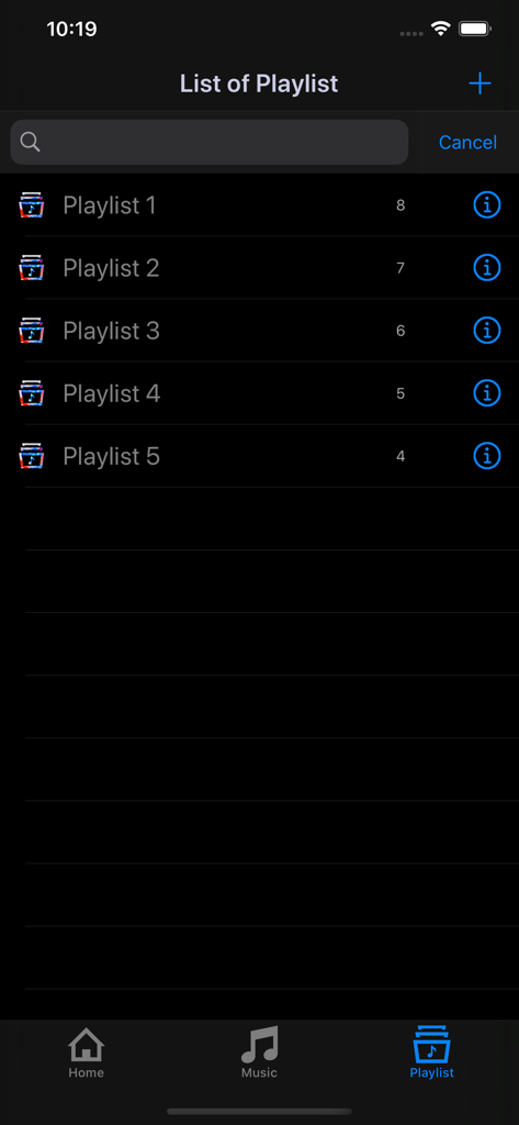 Video 2 Music  Audio Converter - A screen showing the list of music playlists in the Video 2 Music Audio Converter app.