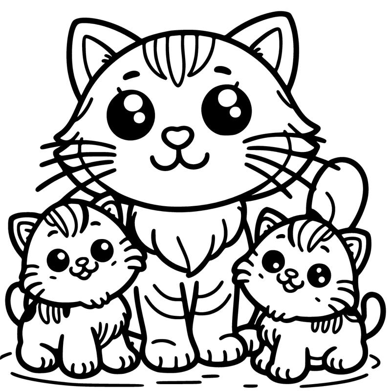 cat with two baby kitten