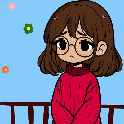 sad girl with glasses in a sweater