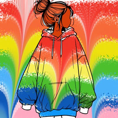 realistic girl with a oversized sweatshirt on and a bun