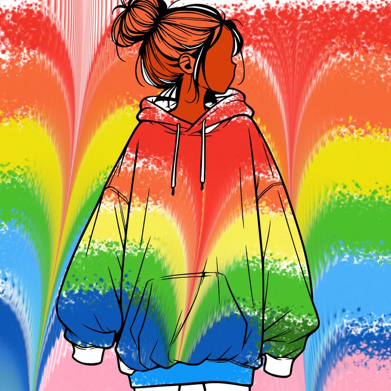 realistic girl with a oversized sweatshirt on and a bun
