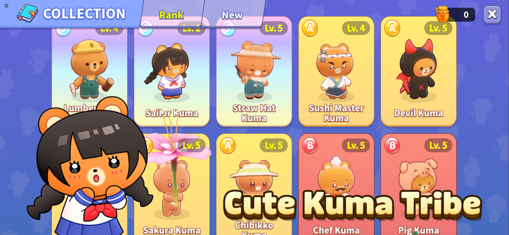 PokeFarm - Cozy farm Game - A collection screen featuring various cute 3D bear characters from the Kuma tribe in PokeFarm