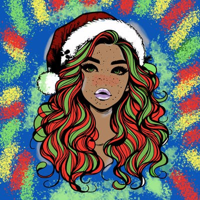 realistic christmas girl with wavy hair and lips