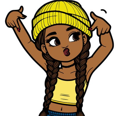 realistic teenage girl with braids and a beanie and crop top doing 🫶🏼