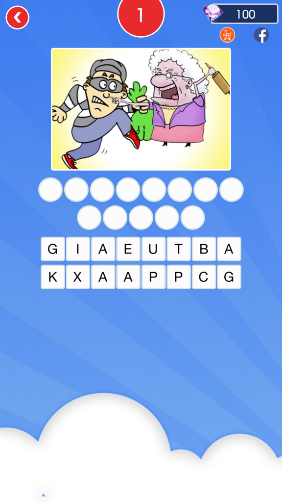 Bắt Chữ 2X  - Đuổi Hình Bắt Chữ Pro - A word puzzle game level in Bat Chu 2X featuring a cartoon of a thief and an elderly woman.