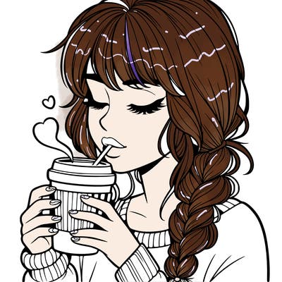 realistic girl drinking coffee