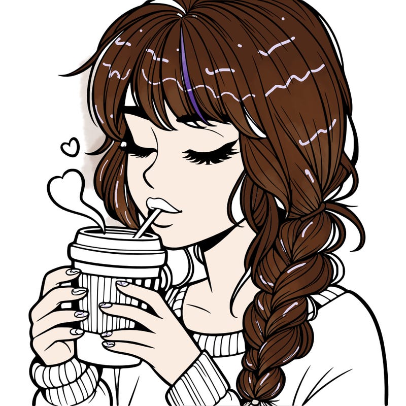 realistic girl drinking coffee