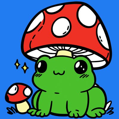 a cute frog with a mushroom hat