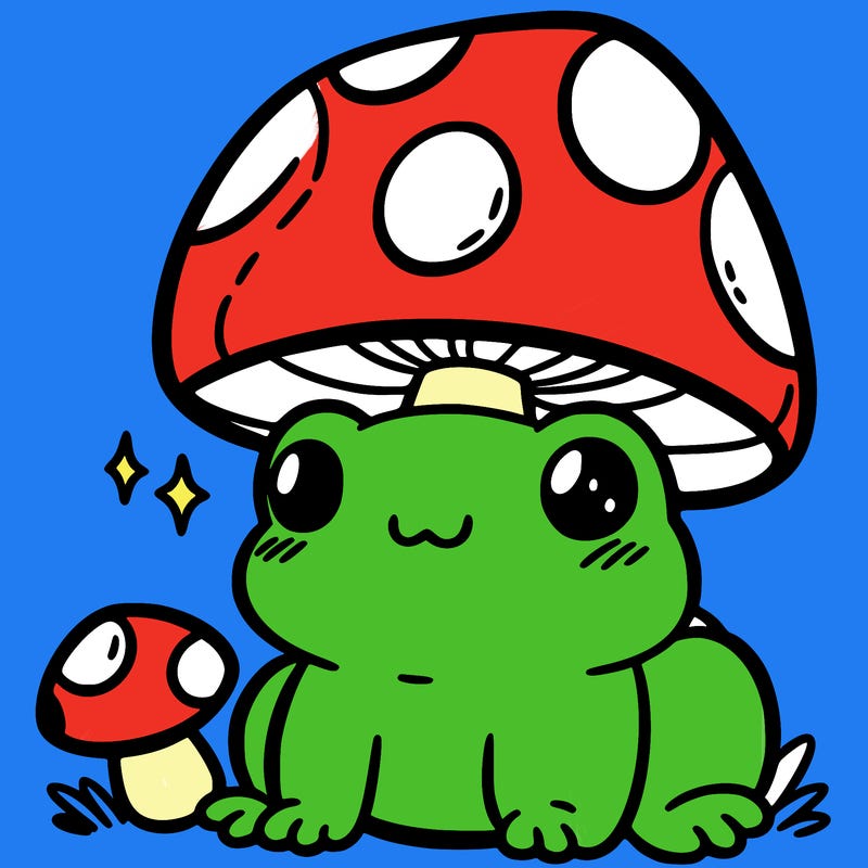 a cute frog with a mushroom hat