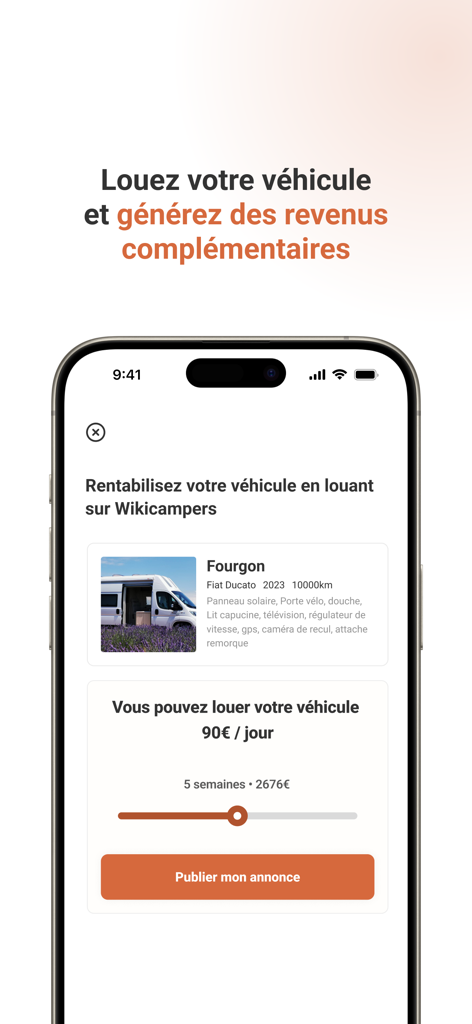 Wikicampers - Wikicampers app screen showing potential earnings and an income calculator for renting out a campervan