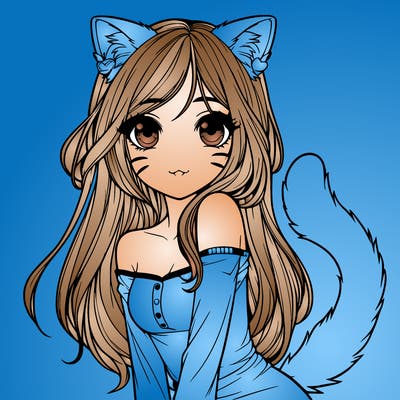 realistic girl with cat ears and tail