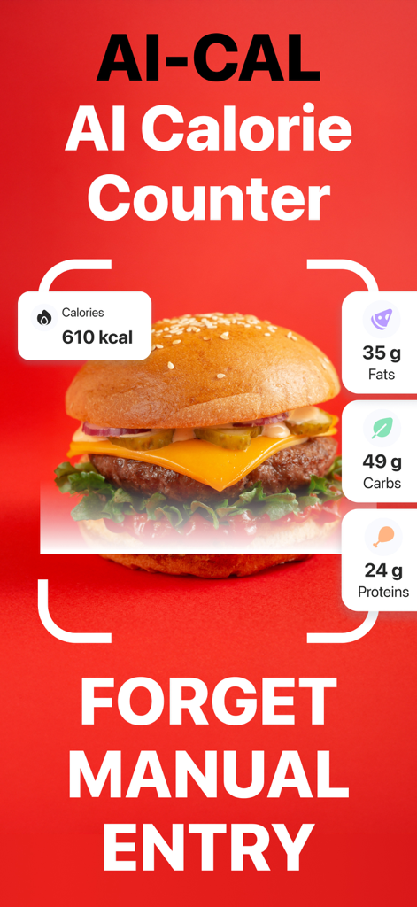 AI Calorie Counter by AI-Cal - AI food scanner identifying calories and macros in a burger
