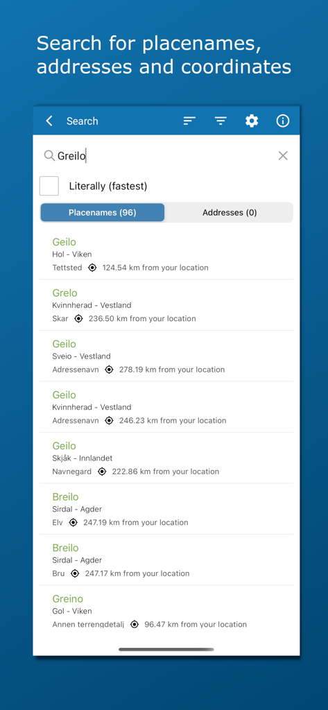 Norgeskart friluftsliv - A search tool for finding Norwegian locations addresses and coordinates