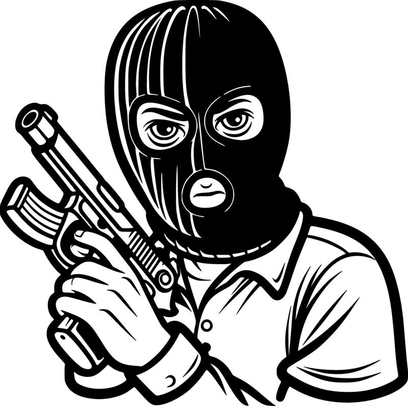 a masked man with a gun