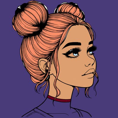 realistic girl with buns on the top of her head