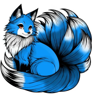 realistic detailed 9 tailed anime fox