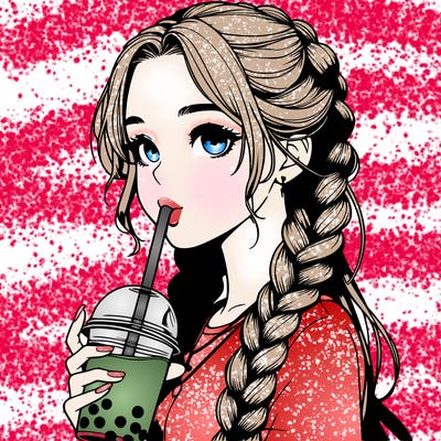realistic girl with braided hair drinking boba