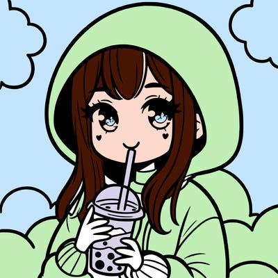 girl wearing a foggy hoody and having a boba