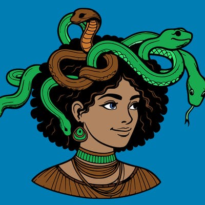 realistic woman snakes on head