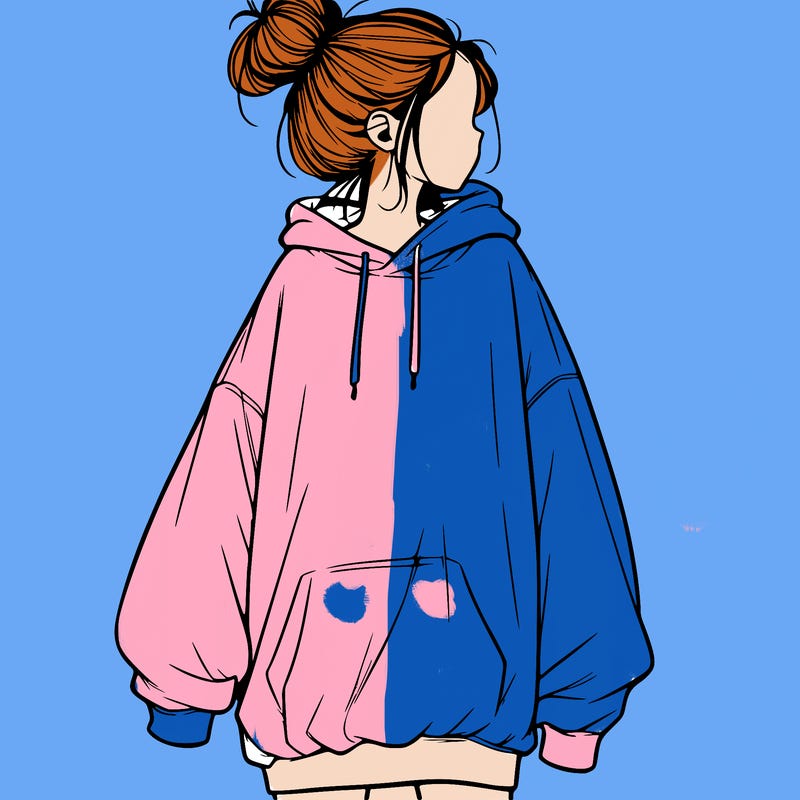 realistic girl with a oversized sweatshirt on and a bun