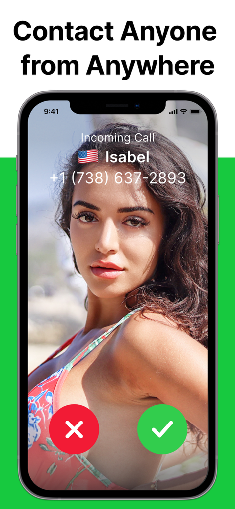 Second Number ® - A smartphone displaying an incoming call screen from a second phone number.