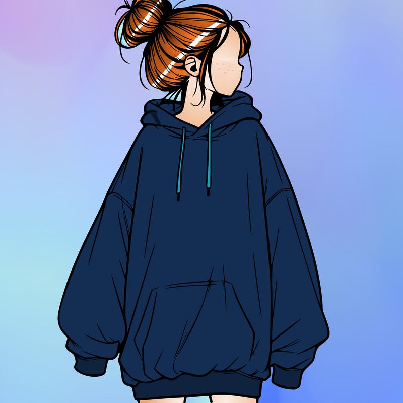realistic girl with a oversized sweatshirt on and a bun