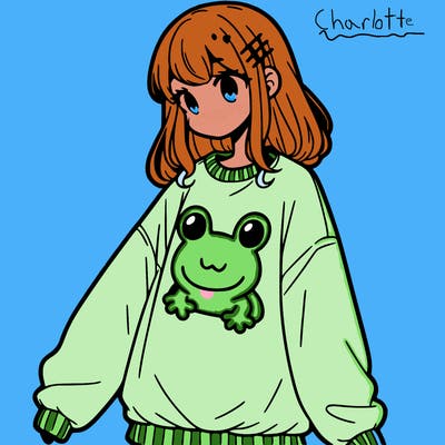 girl wearing frogging sweatshirt