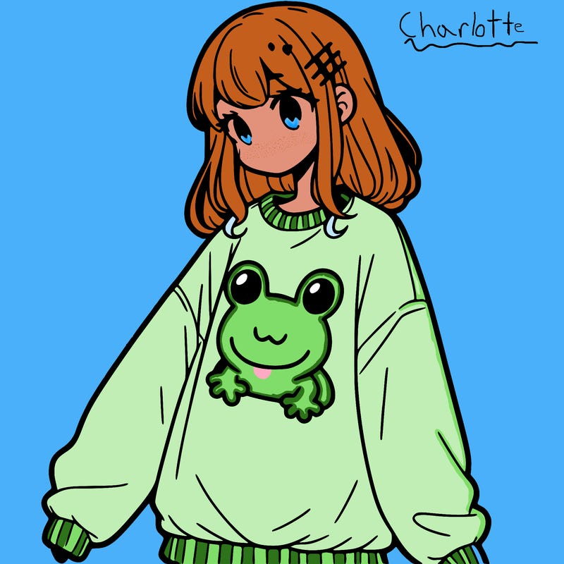 girl wearing frogging sweatshirt