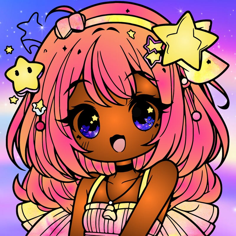 cute anime girl with star accessories