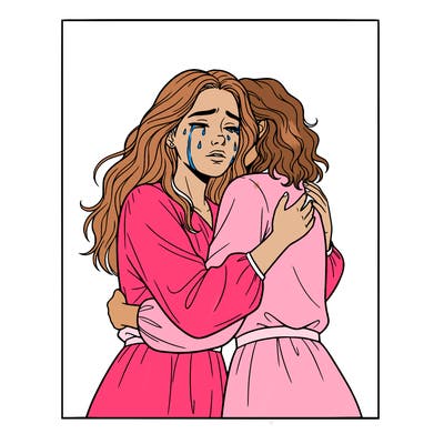 pretty girl
crying with a friend comforting her