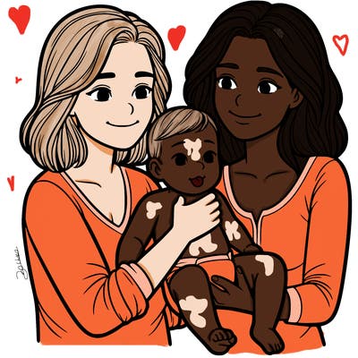 two realistic women holding one baby together