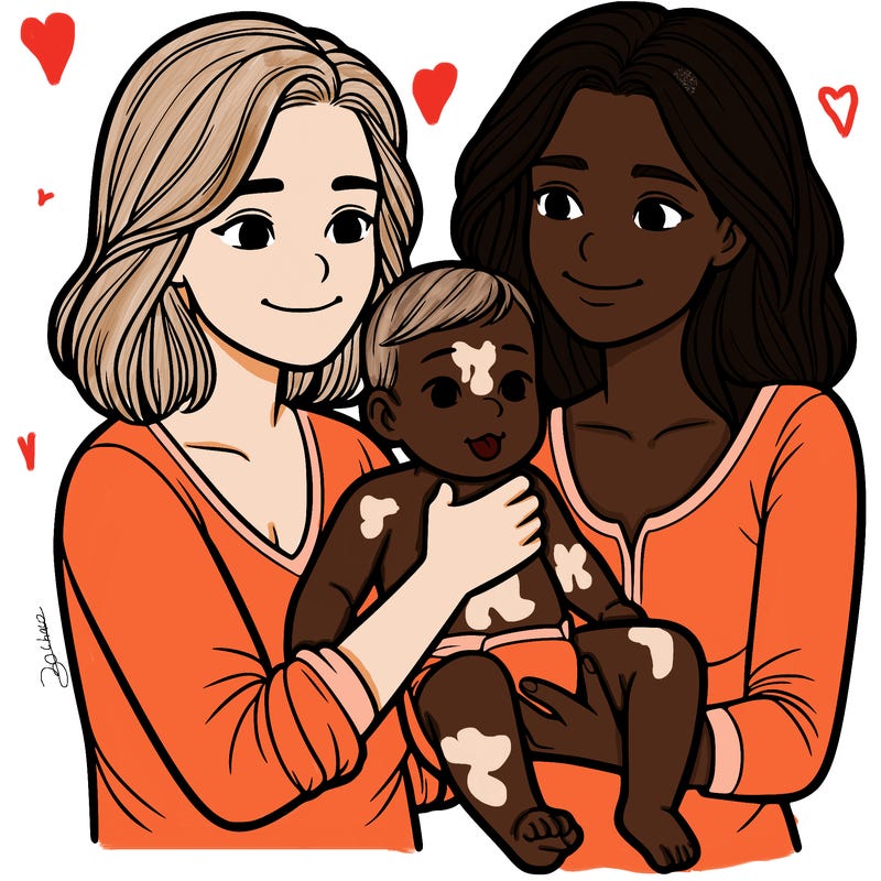 two realistic women holding one baby together