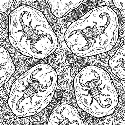 Explore the fascinating world of ancient insects with our detailed Amber Scorpions coloring page. Each prehistoric scorpion is beautifully preserved in amber, surrounded by intricate natural patterns, offering a unique and engaging coloring experience.