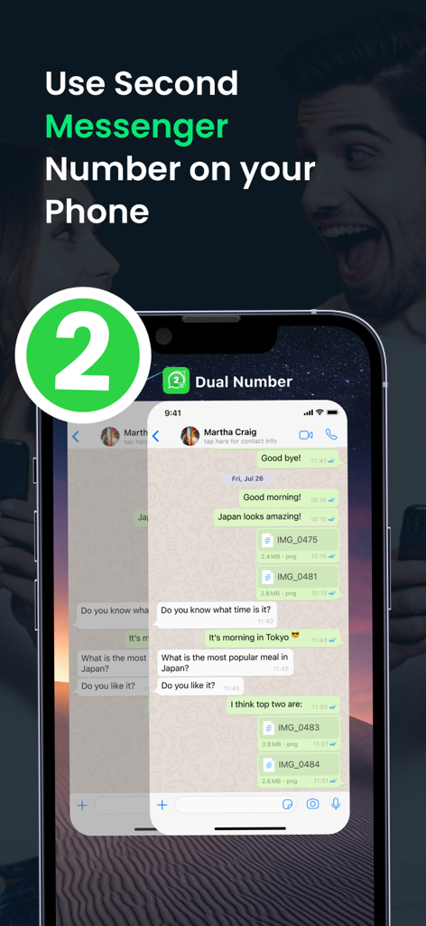 Interface of the Dual Messenger app showing how to use a second messaging number on a single iPhone