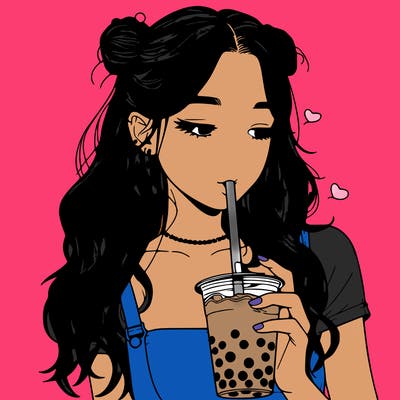 aesthetic realistic girl with boba