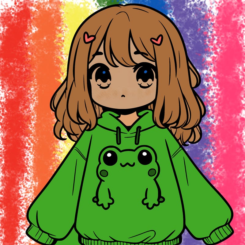 girl wearing frogging sweatshirt