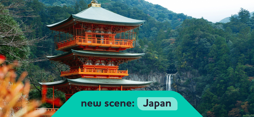 Semse Aware: Be Present Now - Uma serena pagoda japonesa e paisagem de cachoeira para meditação imersiva.