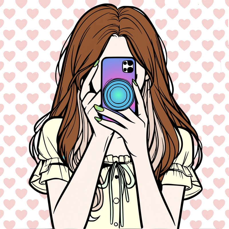 a realistic girl holding her phone taking pictures