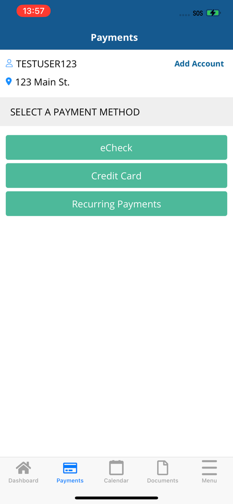 Merit Go! - Merit Go app payment screen showing eCheck and credit card payment methods