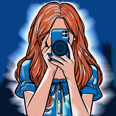 a realistic girl holding her phone taking pictures