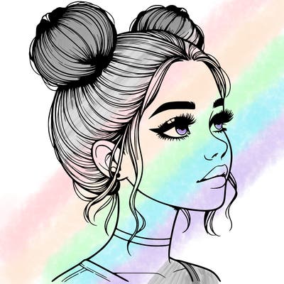 realistic girl with buns on the top of her head