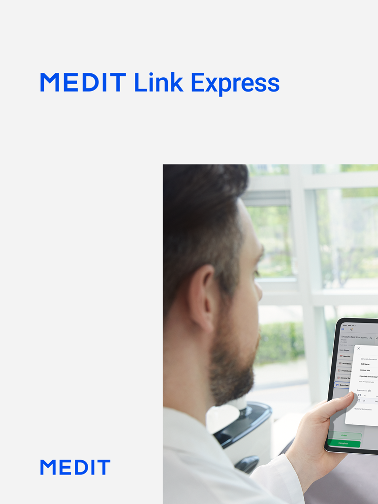 Dental professional viewing the Medit Link Express app on an iPad