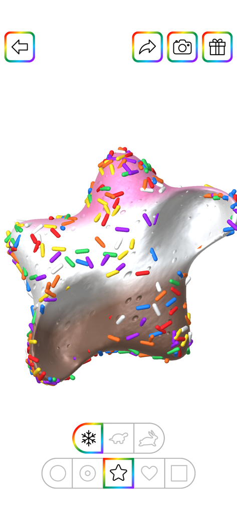 Virtual Slime - Un slime virtual en forma de estrella decorado con chispas de arcoíris coloridas.