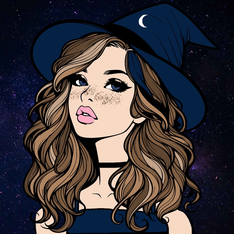 realistic witch girl with wavy hair and lips