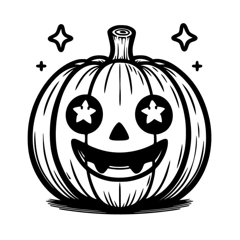 a jack-o'-lantern with star-shaped eyes and a wide, grinning mouth.