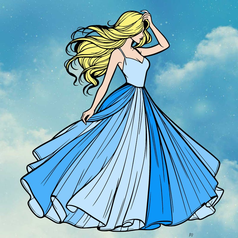 realistic woman with dress flowing in the wind